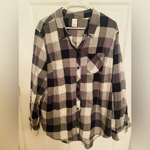 Black, Gray, & White Button Down Top